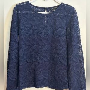 Banana Republic Navy Blue Lace Bell Sleeve Blouse